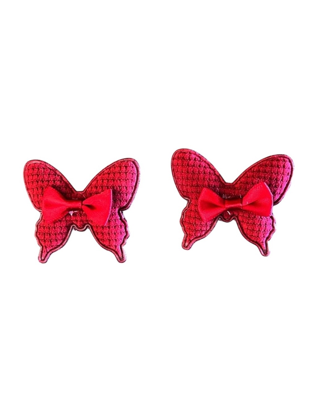 Dark Red Butterfly Waffle Ribbon Bow 2 Two Piece 2" Alligator Clip Barrette Set